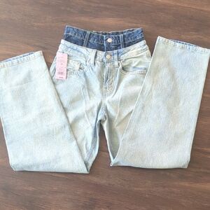 (Wild Fable Exclusive Mid rise 90s Relaxed Straight Two-Tone Denim Jeans Size 00